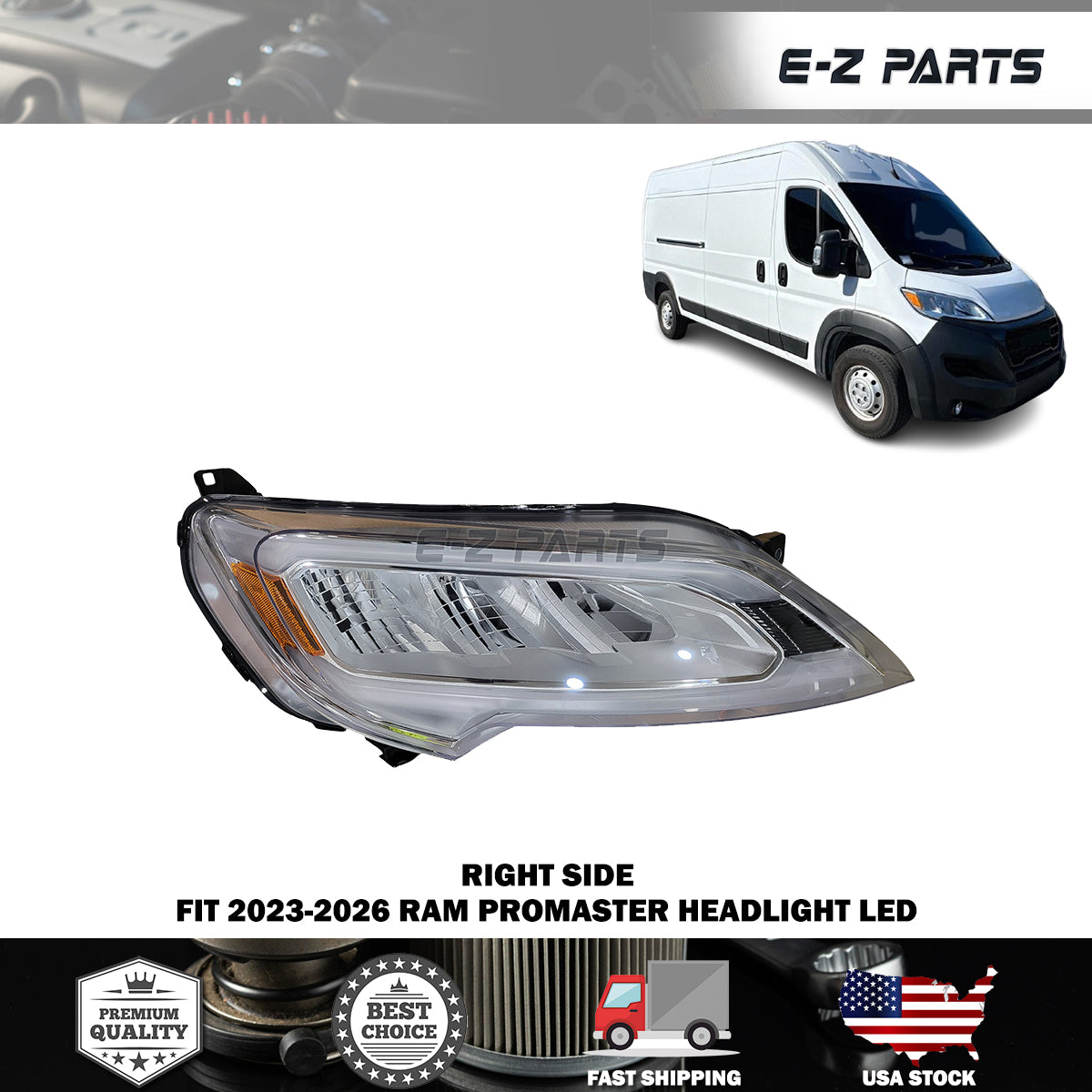 Fit 2023-2026 RAM Promaster Right Headlight LED Passenger Side RH