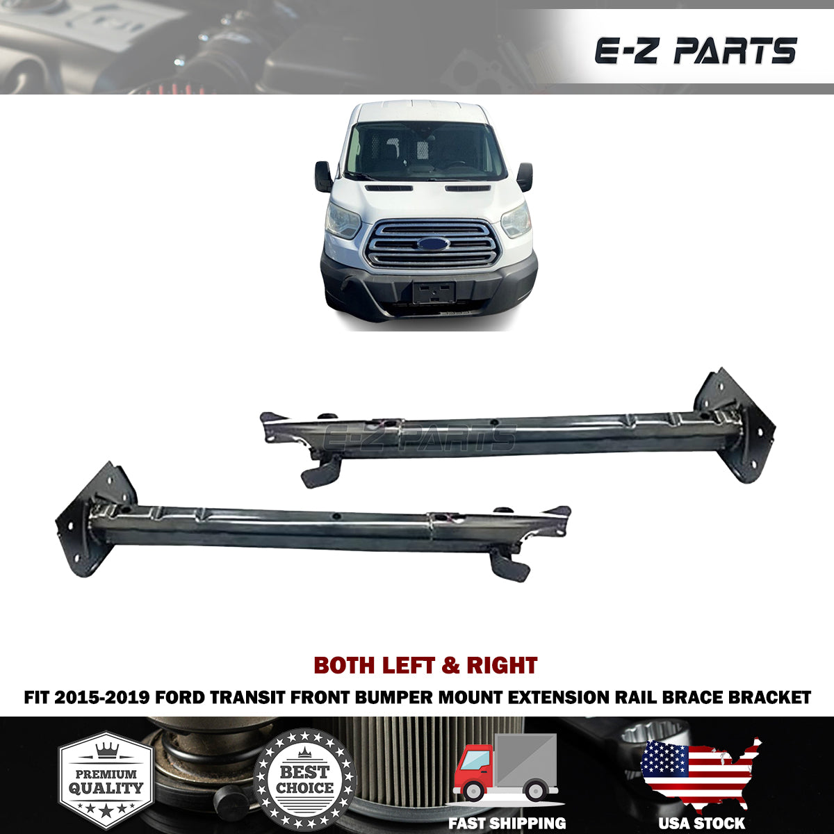 Fit 2015-2019 Ford Transit Front Bumper Mount Extension Rail Brace Bracket Kit