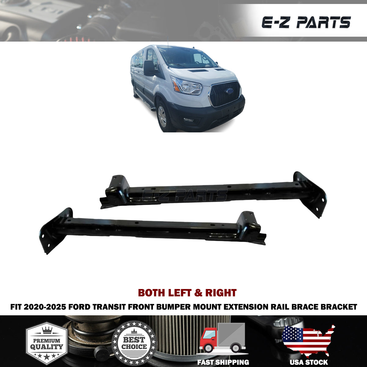 Fit 2020-2025 Ford Transit Front Bumper Mount Extension Rail Brace Bracket Kit