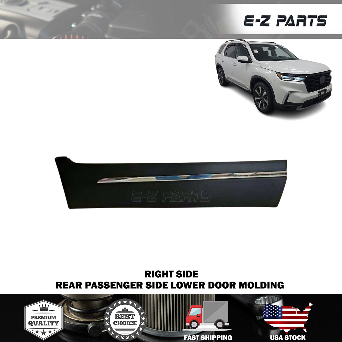 Fit 2023-2025 Honda Pilot Rear Passenger Side Lower Door Molding Right RH