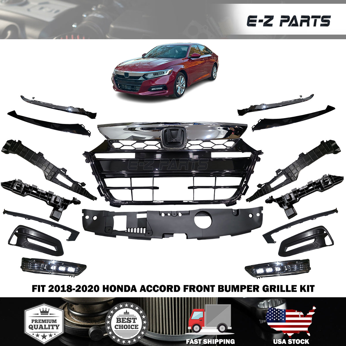 Fit 2018-2020 Honda Accord Front Bumper Grille Kit