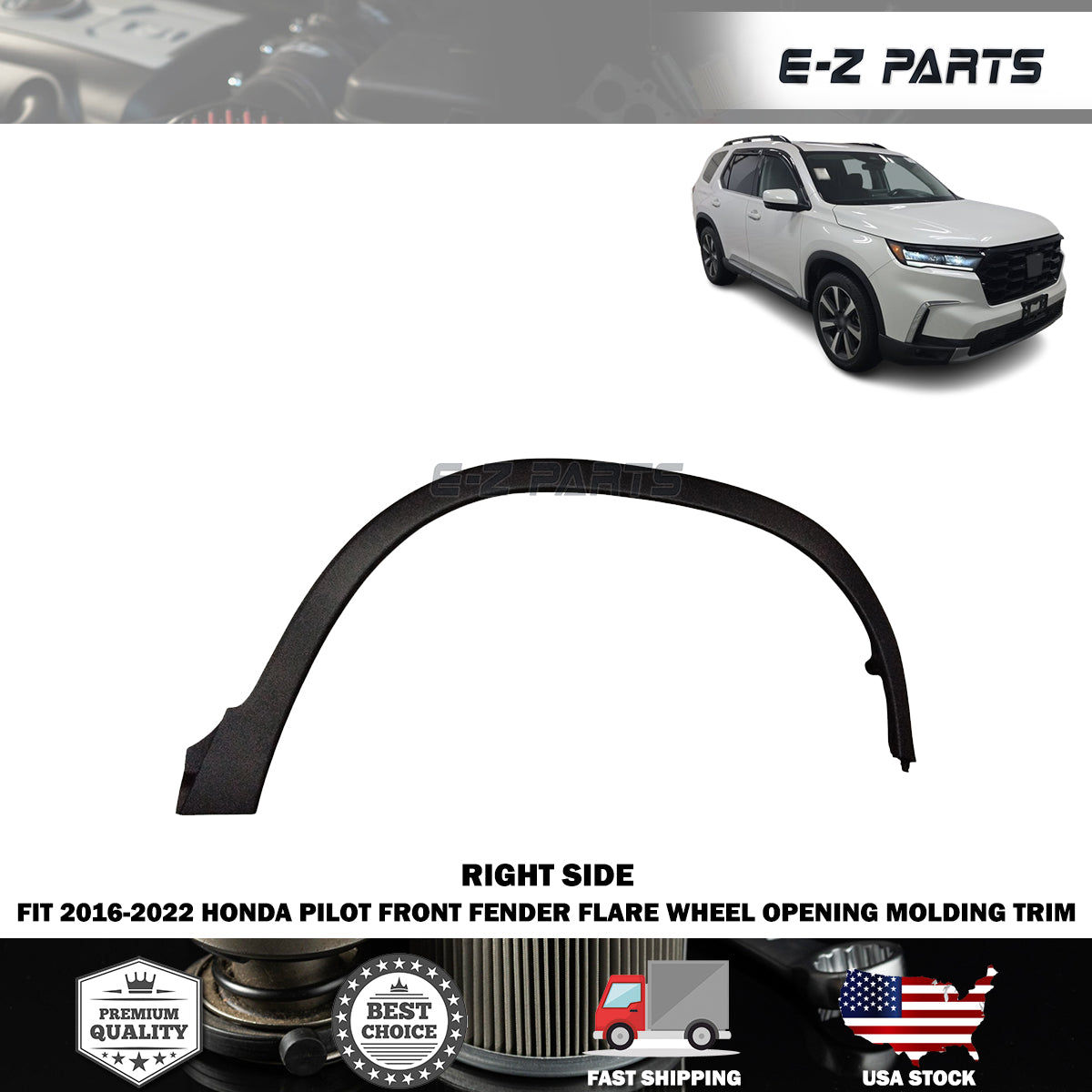 Fit 2016-2022 Honda Pilot Front Right Fender Flare Wheel Opening Molding Trim