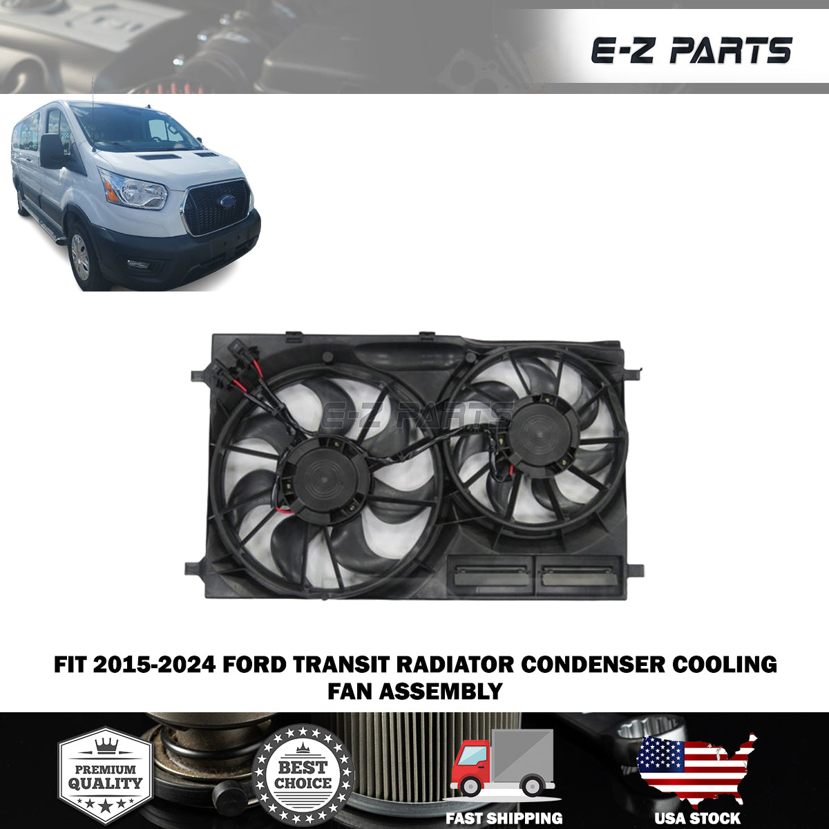 Fit 2015-2024 Ford Transit Radiator Condenser Cooling Fan Assembly