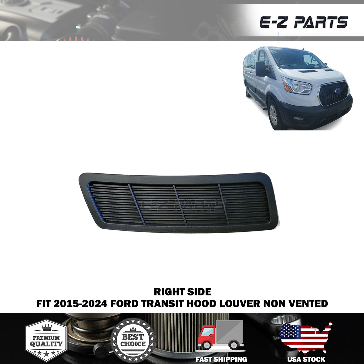 Fit 2015-2024 Ford Transit Hood Louver Non Vented Right Passenger Side