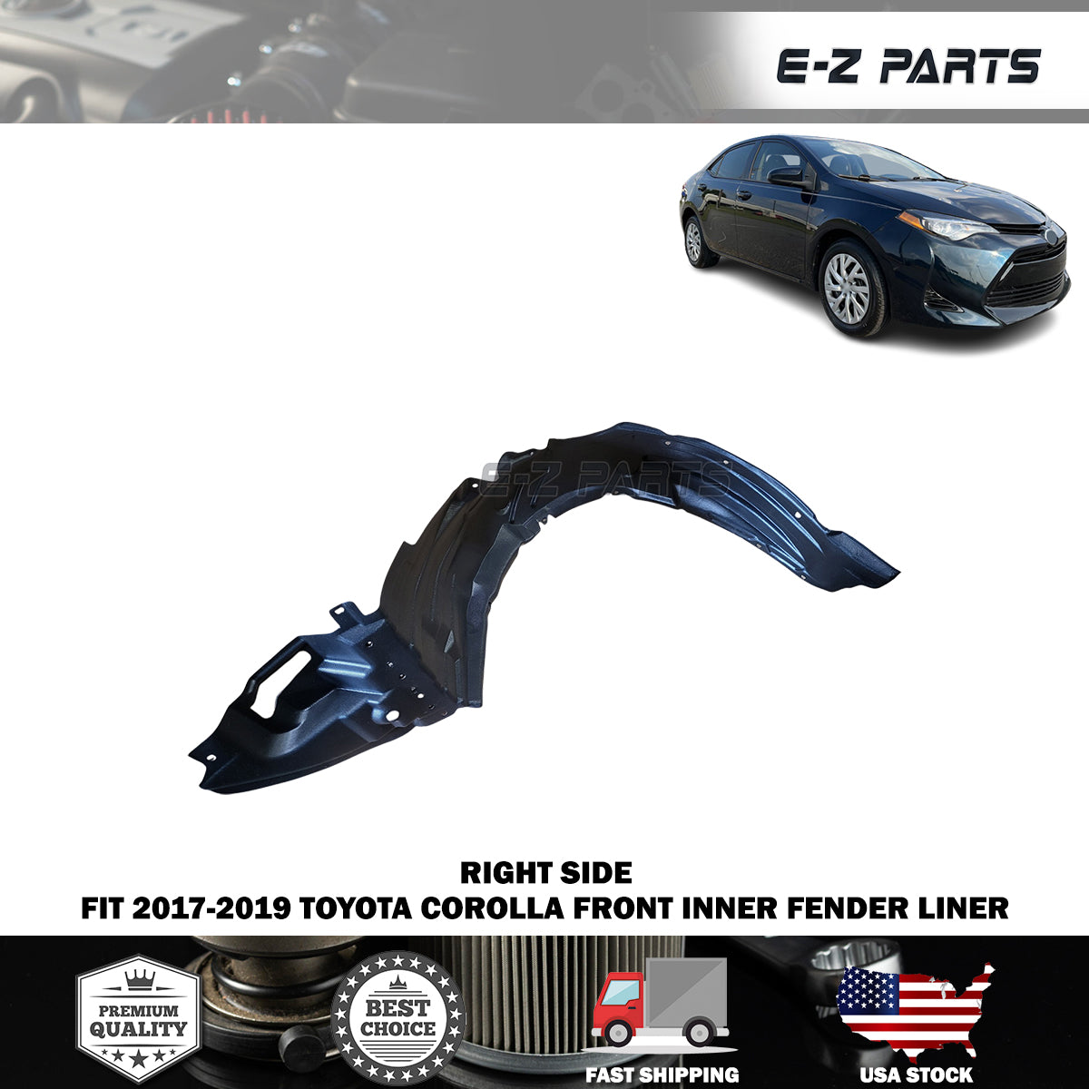 Fit 2017-2019 Toyota Corolla Right Front Inner Fender Liner