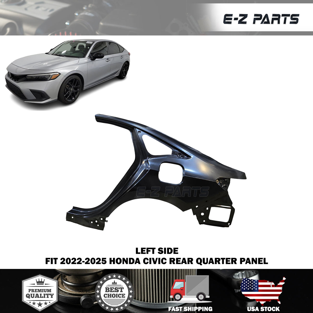 Fit 2022-2025 Honda Civic Left Rear Quarter Panel