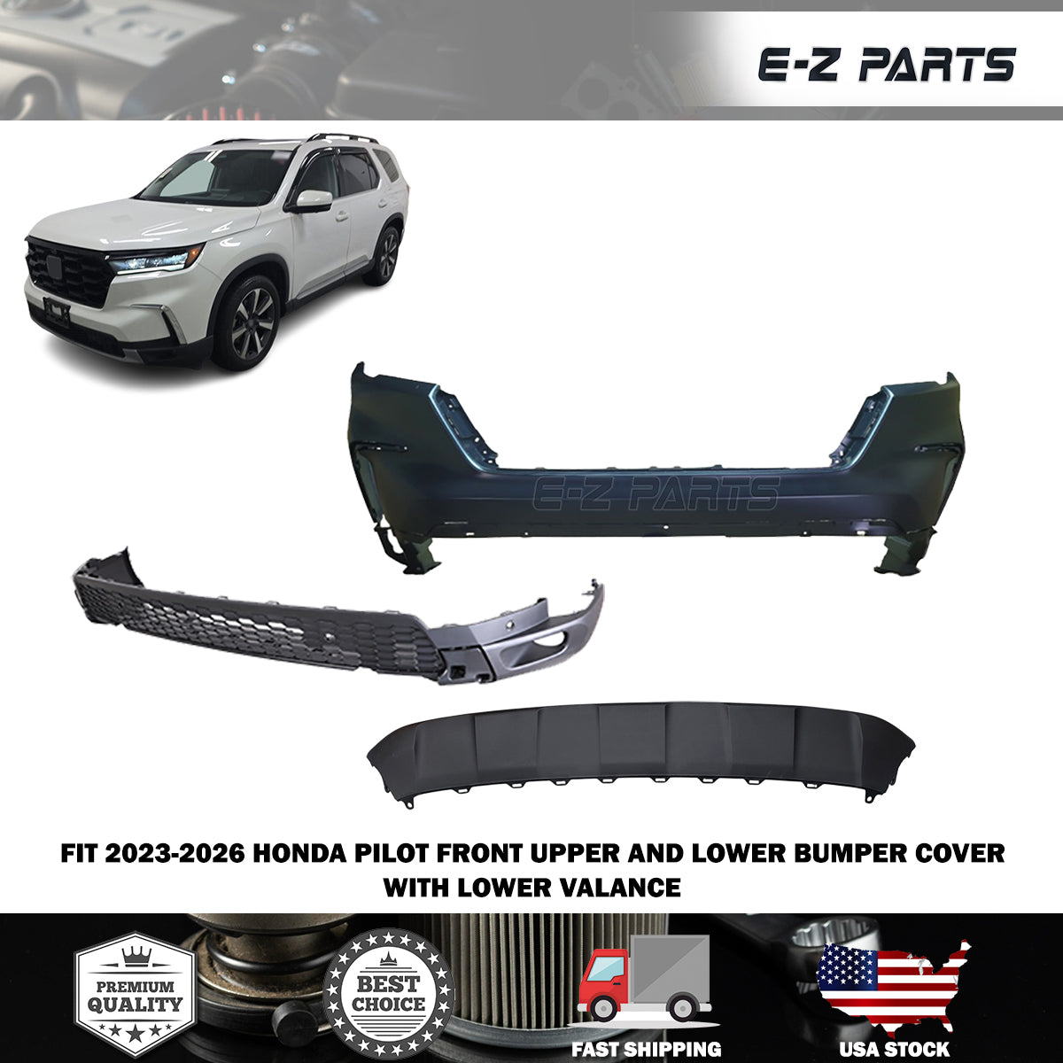 Fit 2023-2026 Honda Pilot Front Upper and Lower Bumper Cover with Lower Valance