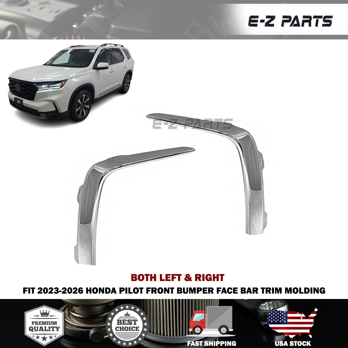 Fit 2023-2026 Honda Pilot Both Left & Right Front Bumper Face Bar Trim Molding