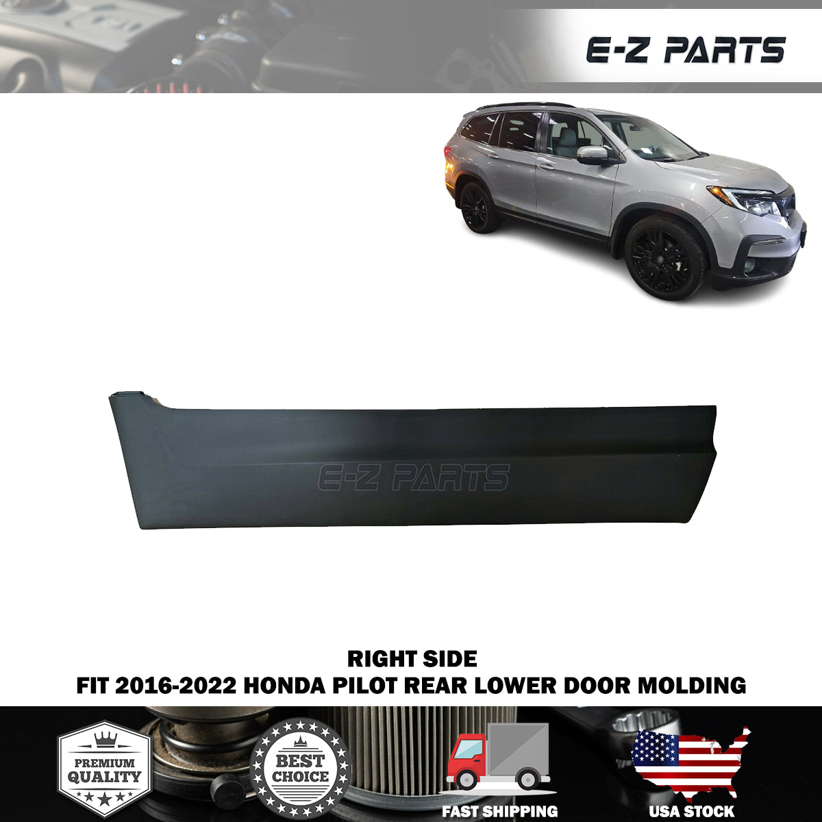 Fit 2016-2022 Honda Pilot Rear Passenger Side Lower Door Molding Right RH