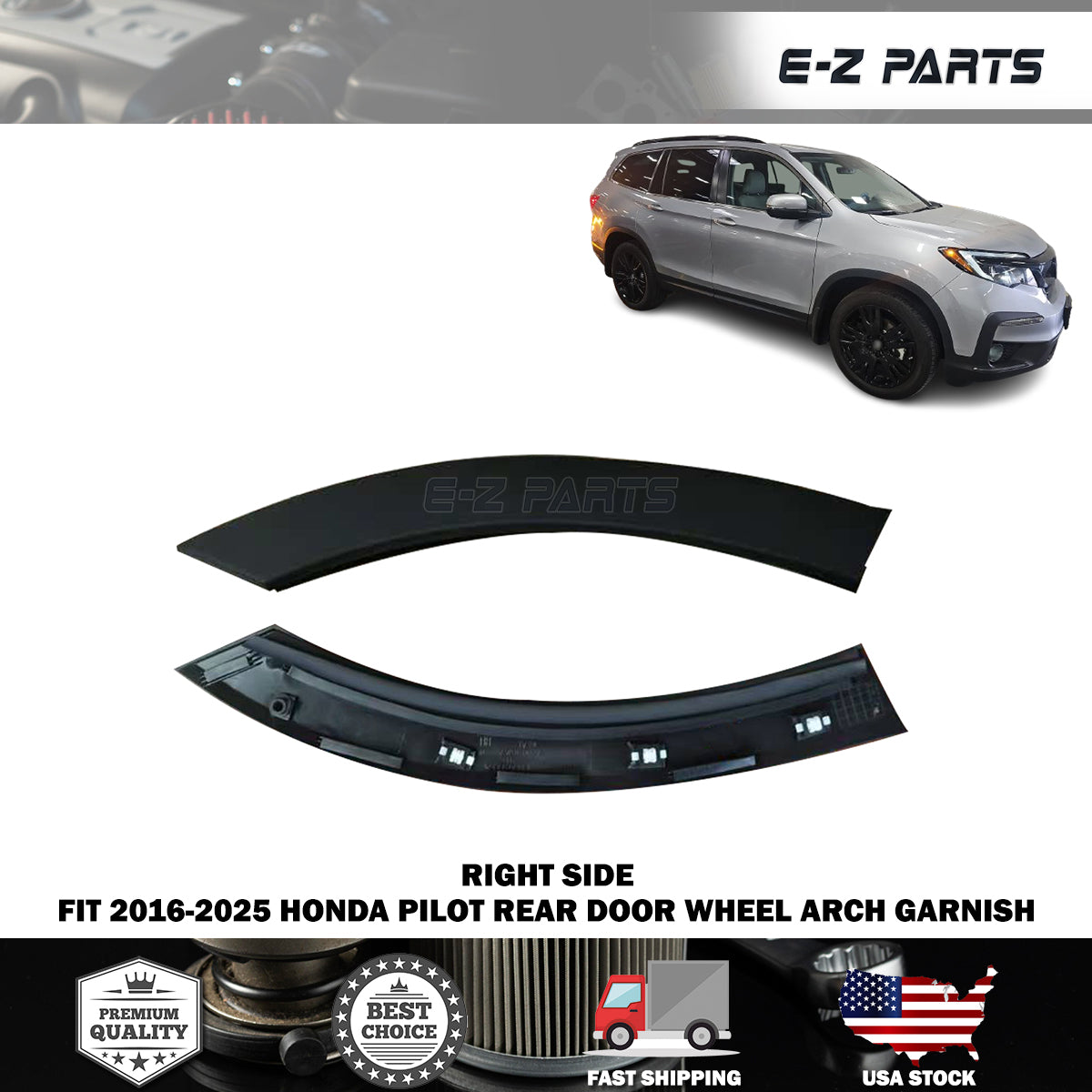 Fit 2016-2025 Honda Pilot Right Rear Door Wheel Arch Garnish
