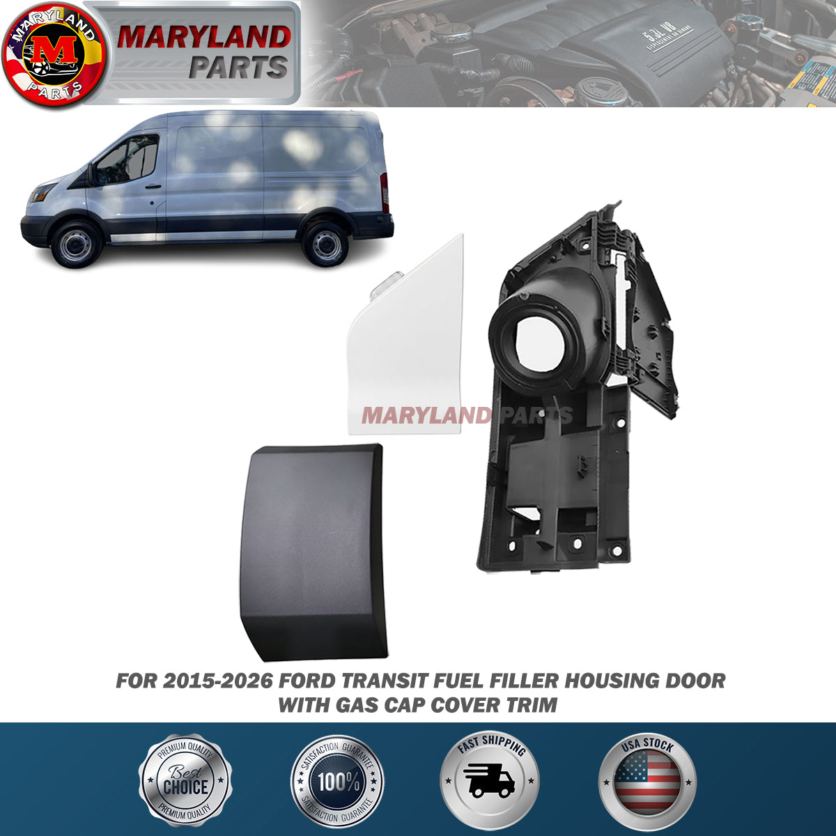 Fit 2015-2026 Ford Transit Fuel Filler Housing Door with Gas Cap Cover Trim