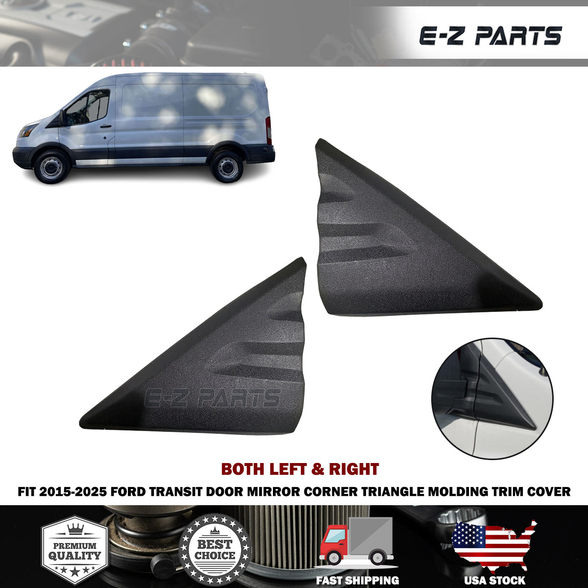 Fit 2015-2025 Ford Transit  Door Mirror Corner Triangle Molding Trim Cover LH RH