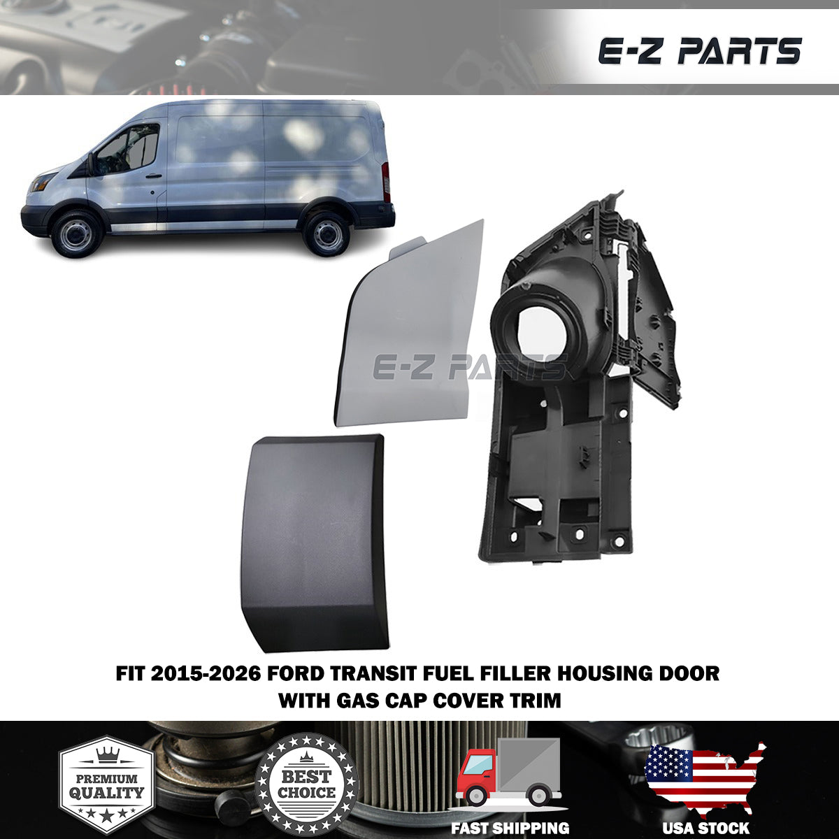 Fit 2015-2026 Ford Transit Fuel Filler Housing Door with Gas Cap Cover Trim