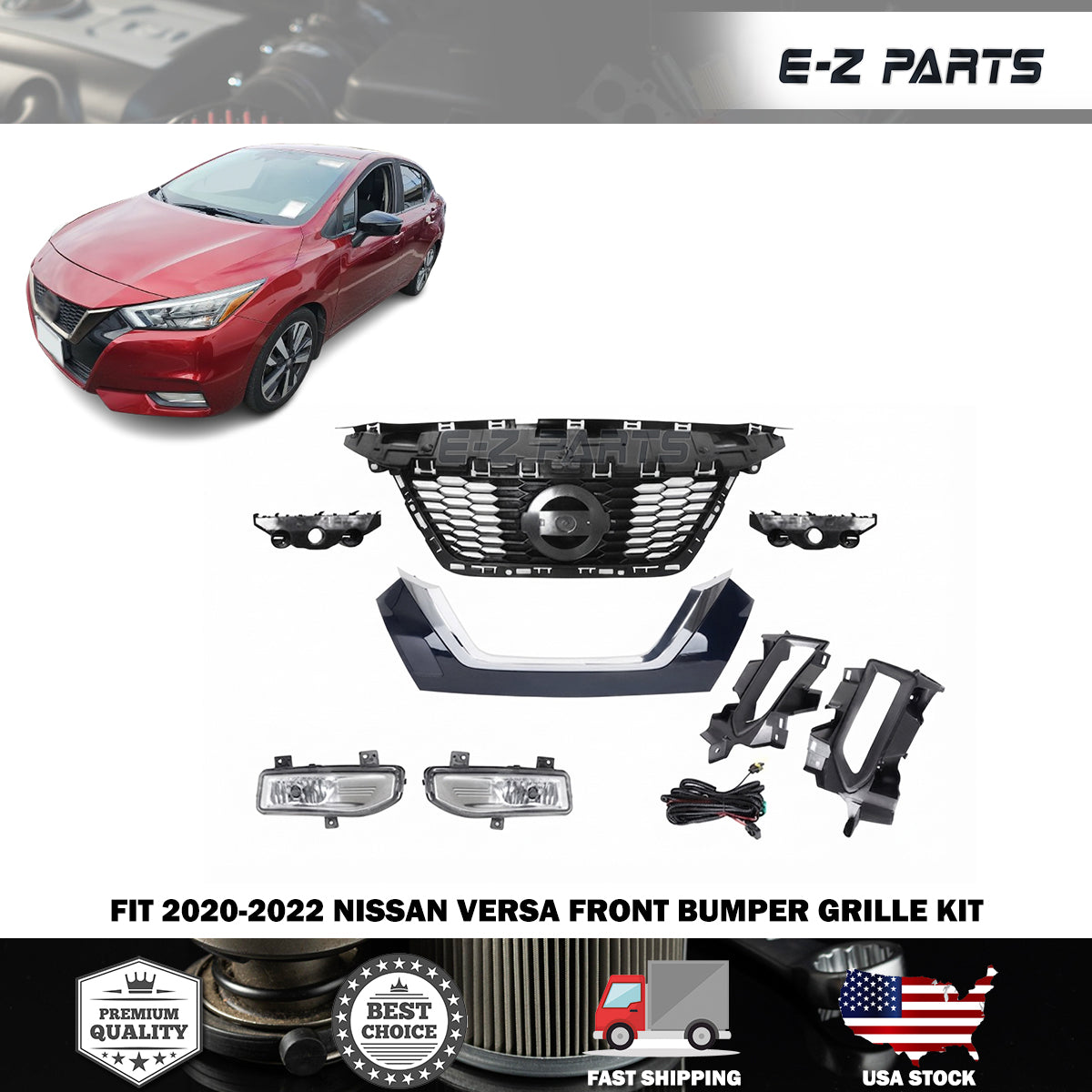 Fit 2020-2022 Nissan Versa Front Bumper Grille Kit