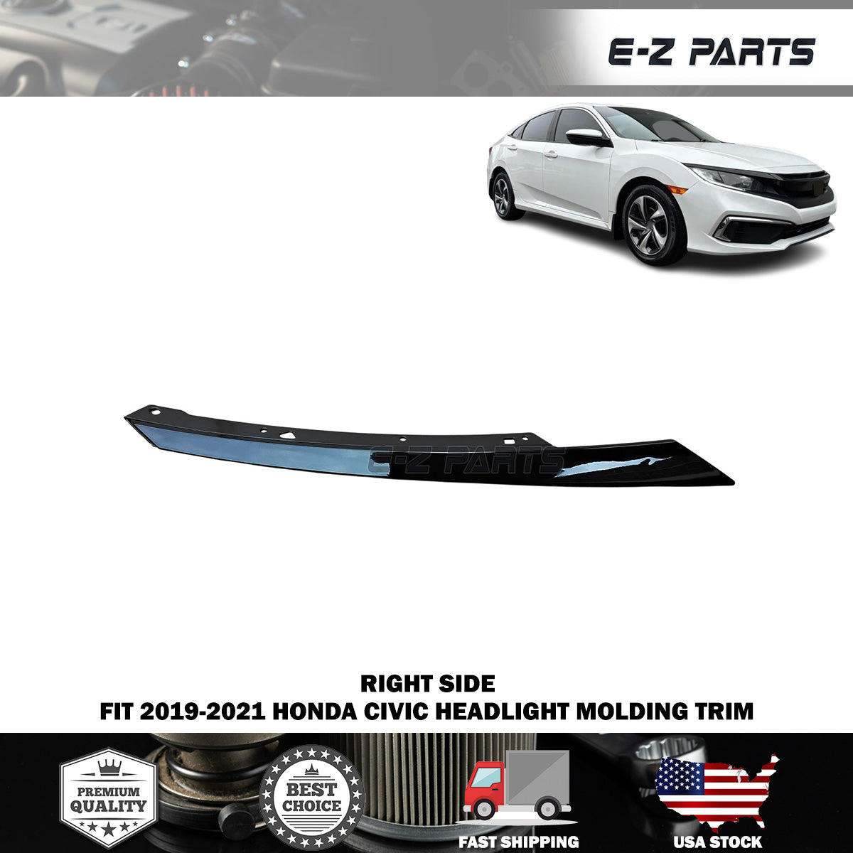 Fit 2019-2021 Honda Civic Right Headlight Molding Trim