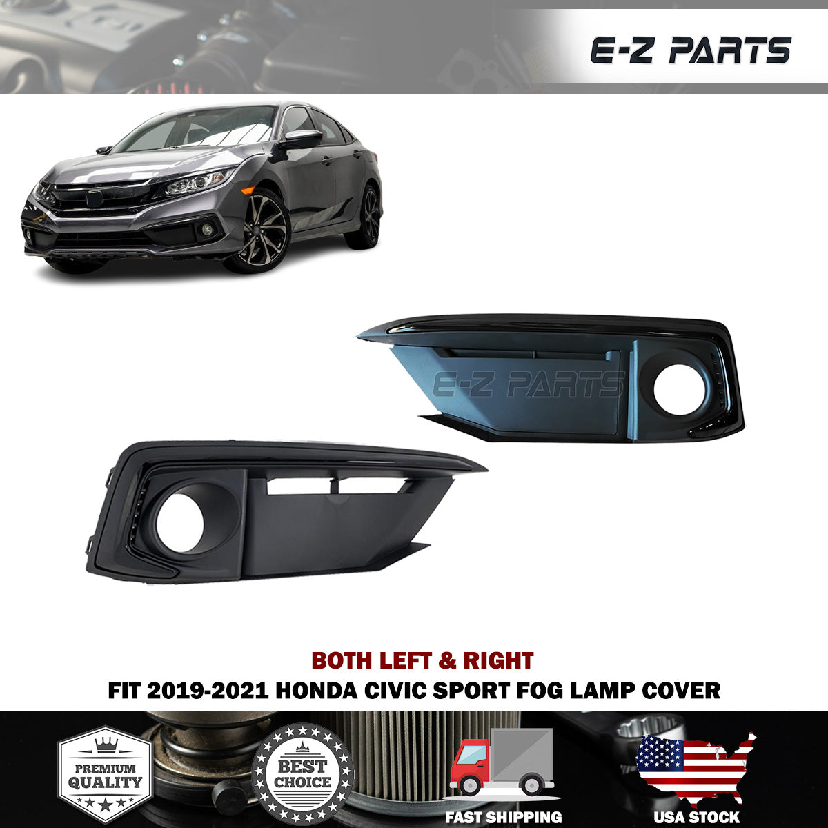 Fit 2019-2021 Honda Civic Sport Both Left & Right Fog Lamp Cover