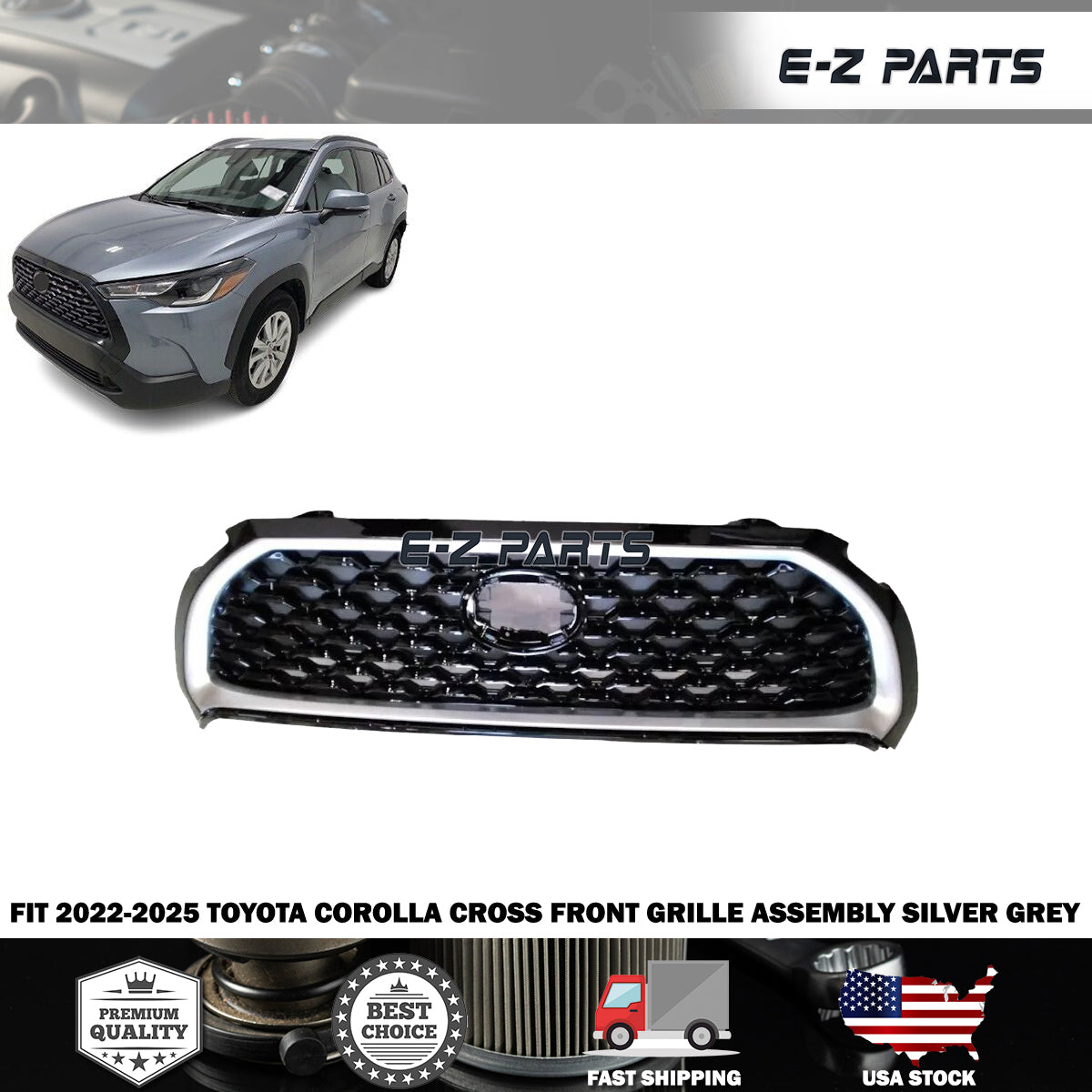Fit 2022-2025 Toyota Corolla Cross Front Grille Assembly Silver Grey