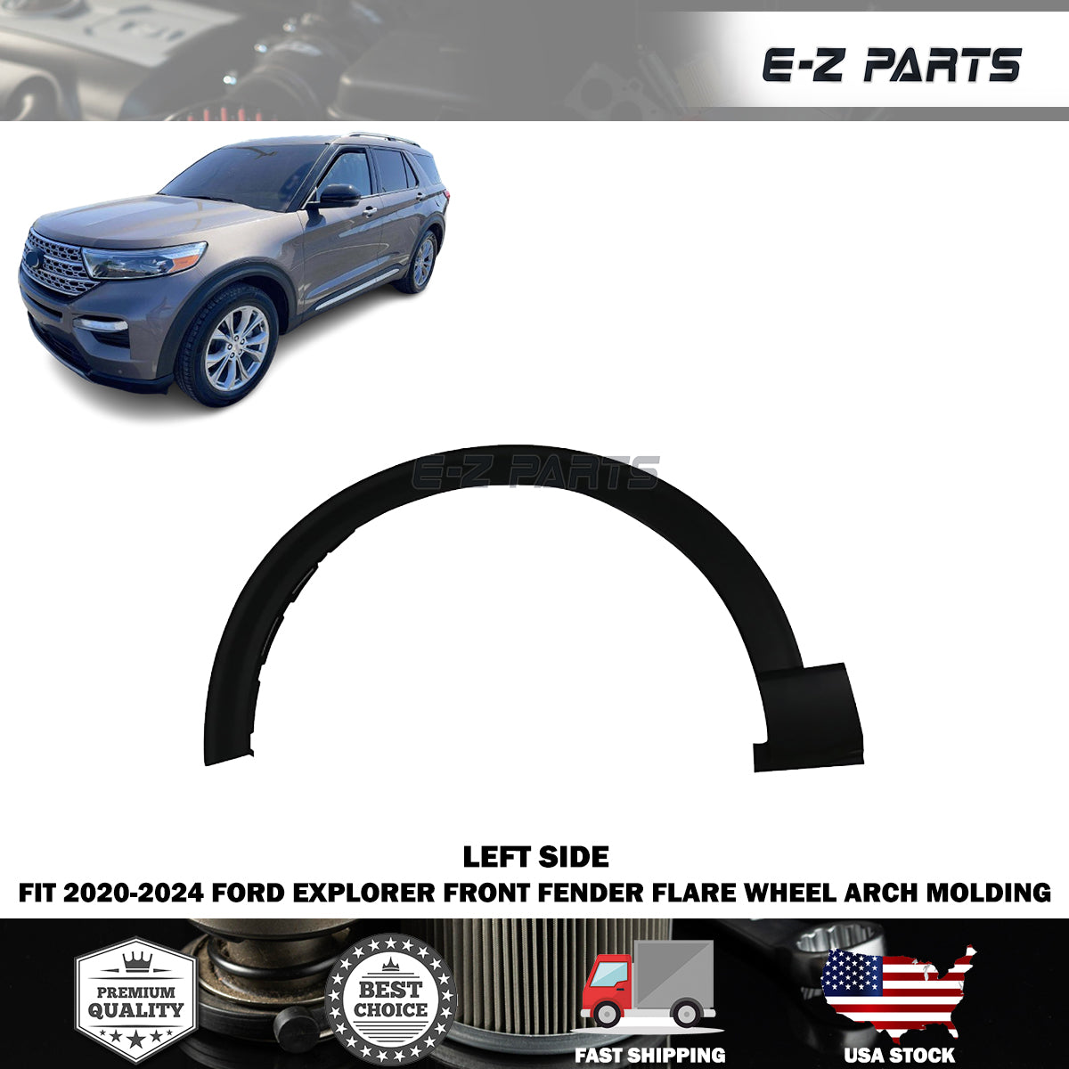 Fit 2020-2024 Ford Explorer Left Front Fender Flare Wheel Arch Molding