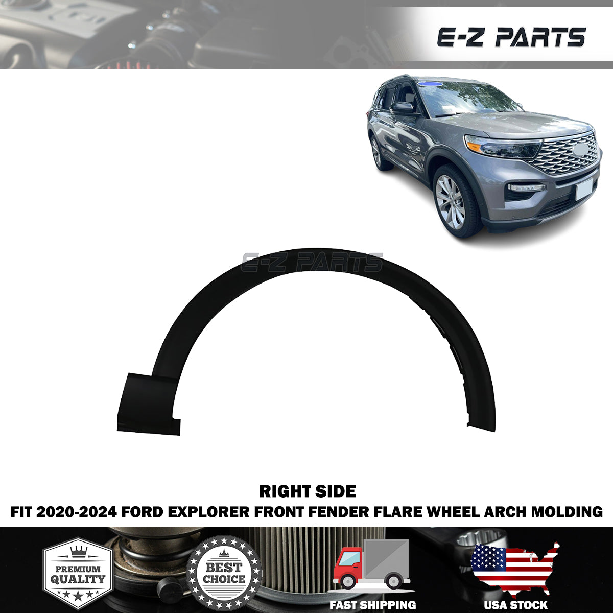 Fit 2020-2024 Ford Explorer Right Front Fender Flare Wheel Arch Molding