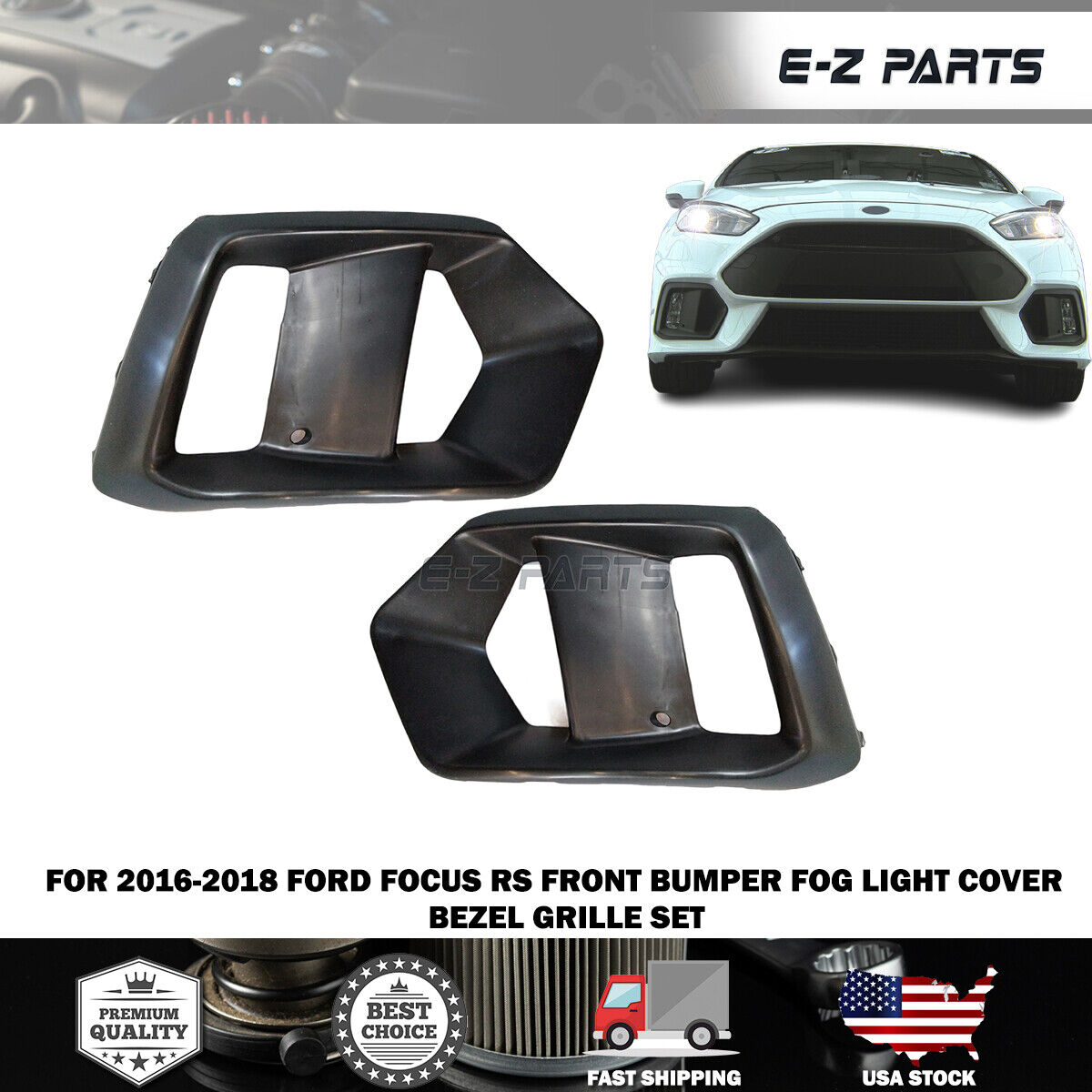 For 2016-2018 Ford Focus RS front bumper fog light cover bezel grille set