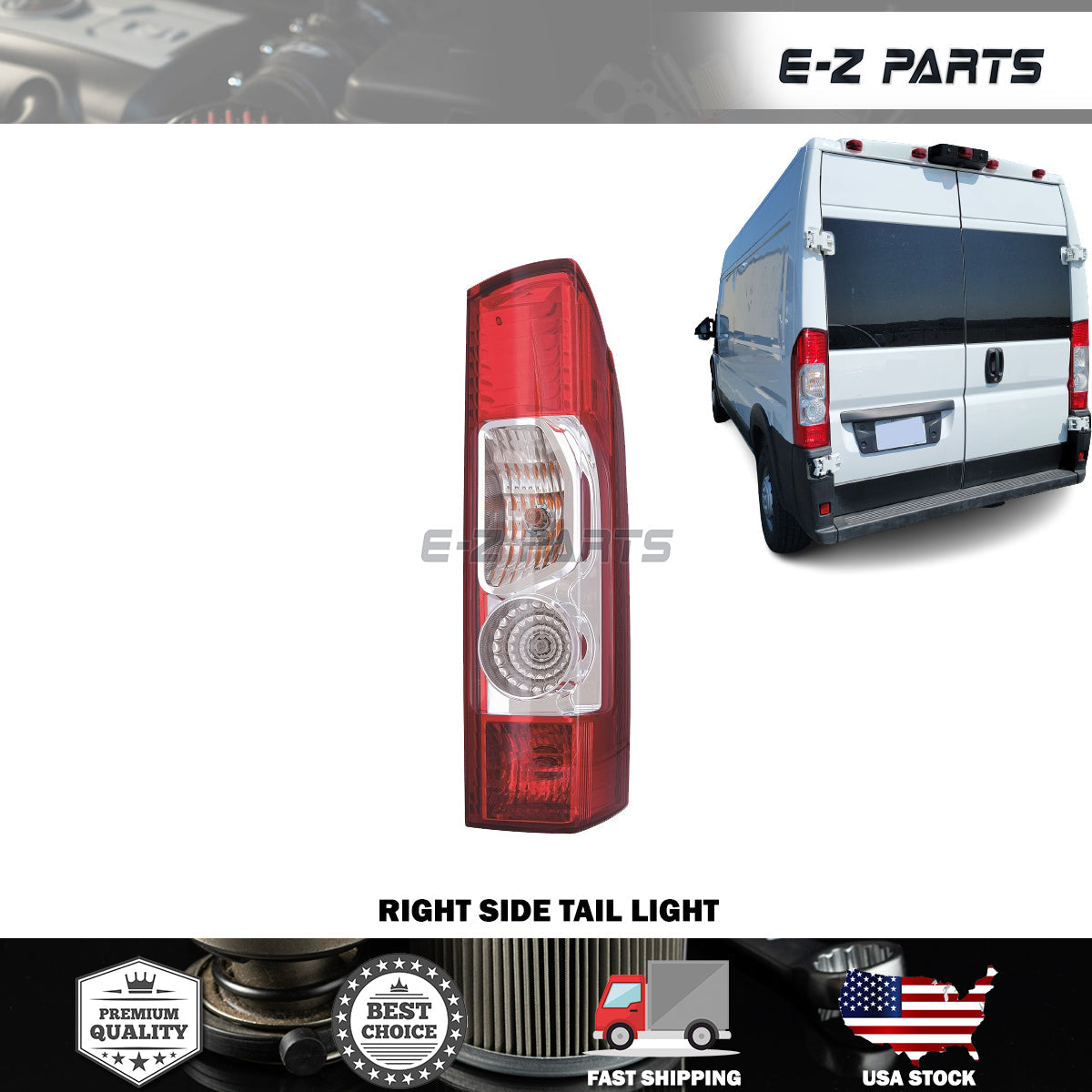 E-Z PARTS For 2014-2022 RAM Promaster Tail Light, Rear Lights (Right Passenger Side)