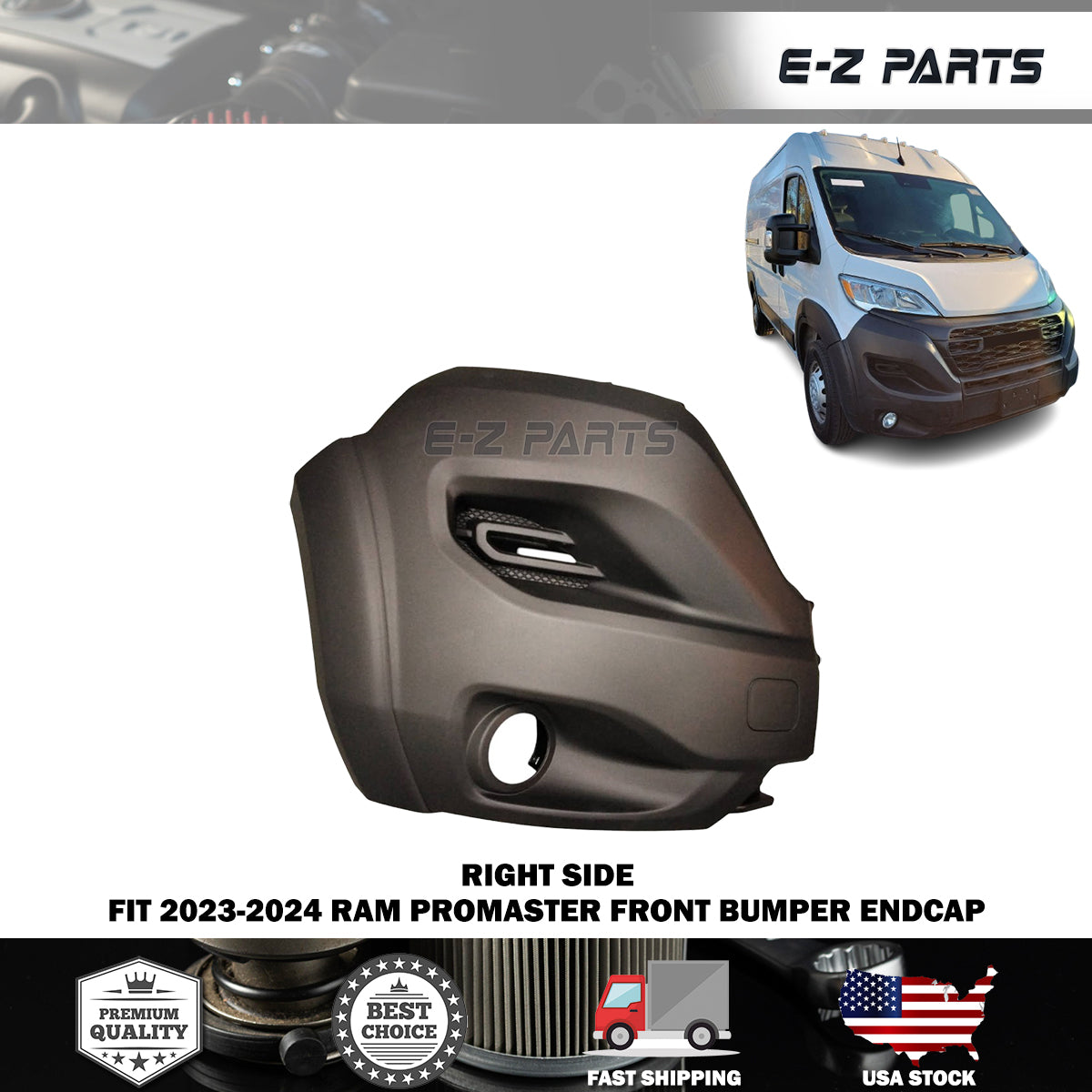 Fit 2023-2024 RAM Promaster Front Right Bumper Endcap Passenger Side RH