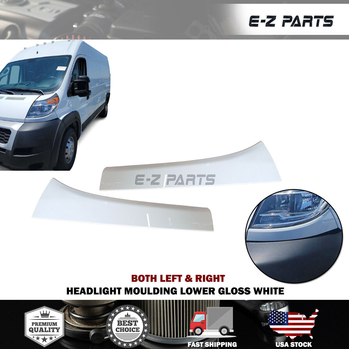 For 2014-2022 RAM Promaster Both Left & Right Headlight Moulding Lower