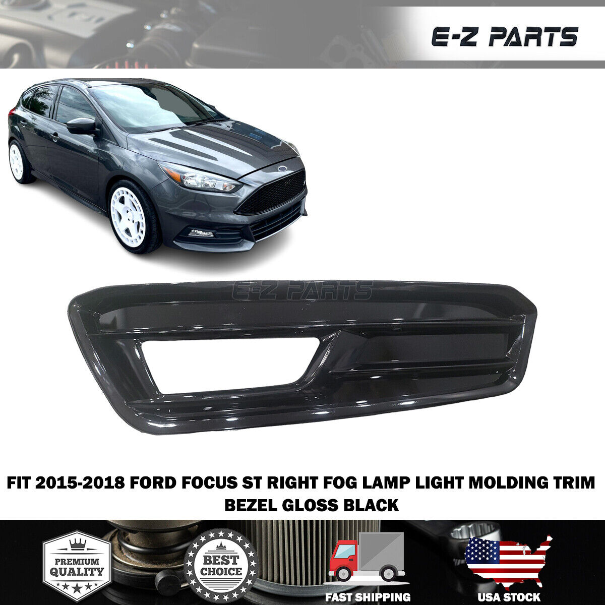 For 2015-2018 Ford Focus ST Right Fog Lamp Light Molding Trim Bezel Gloss Black