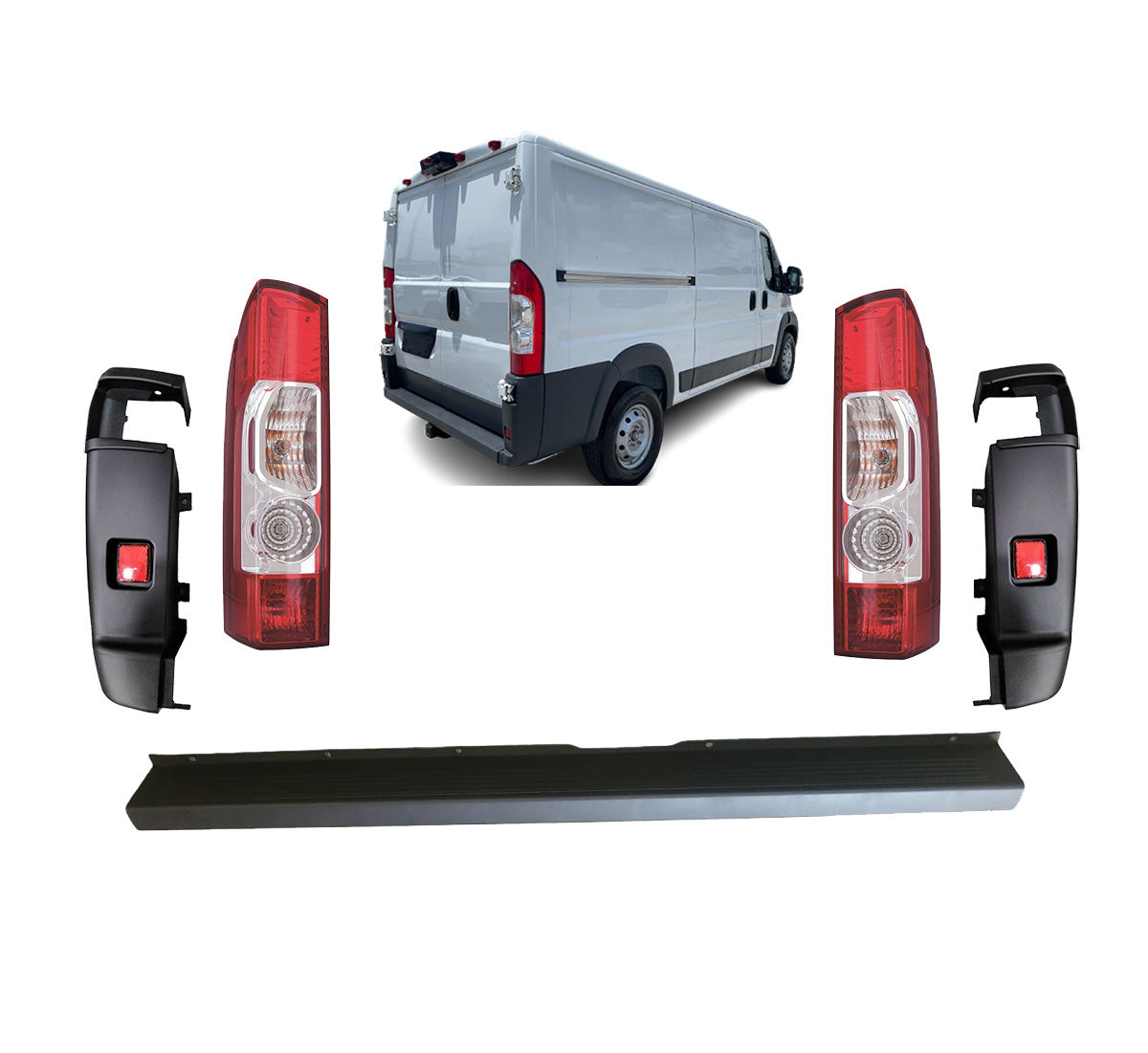 For 2018-2022 RAM Promaster Black Rear Bumper with Endcaps with Reflectors