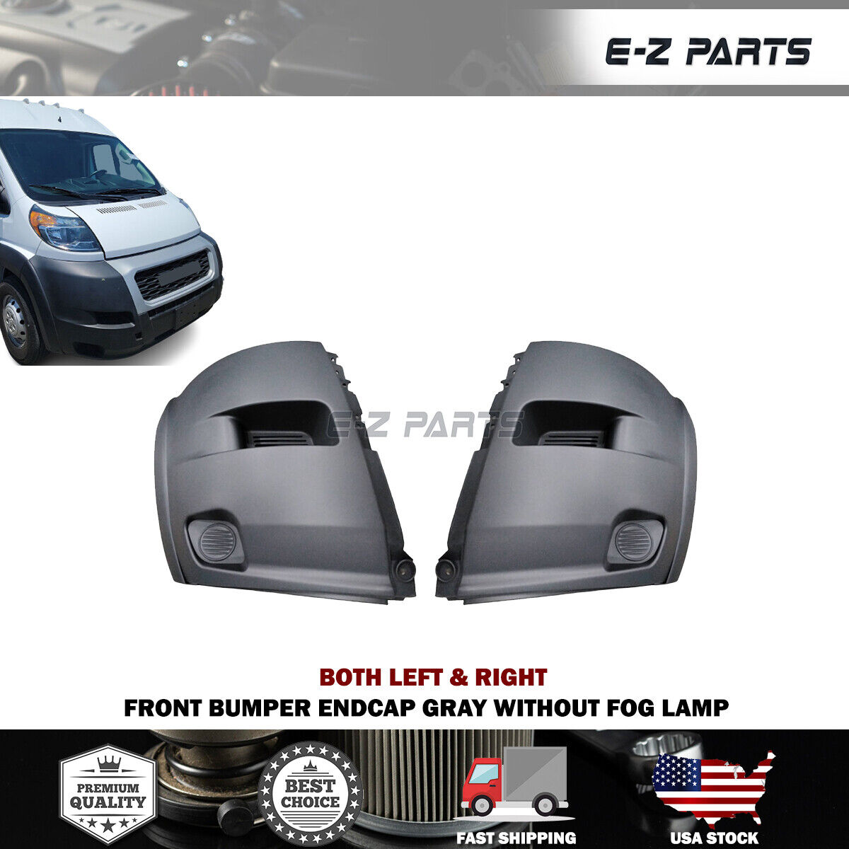 For 2014-2018 RAM Promaster Front Both Left & Right Bumper Endcap Gray Without