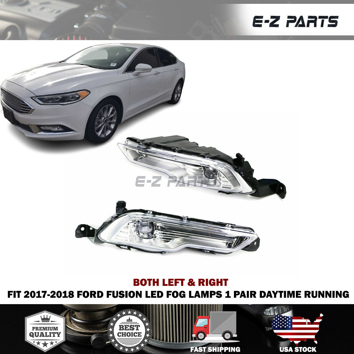 Premium Quality for 2017-2018 Ford Fusion LED Fog Lamps Left & Right 1 Pair Daytime Running