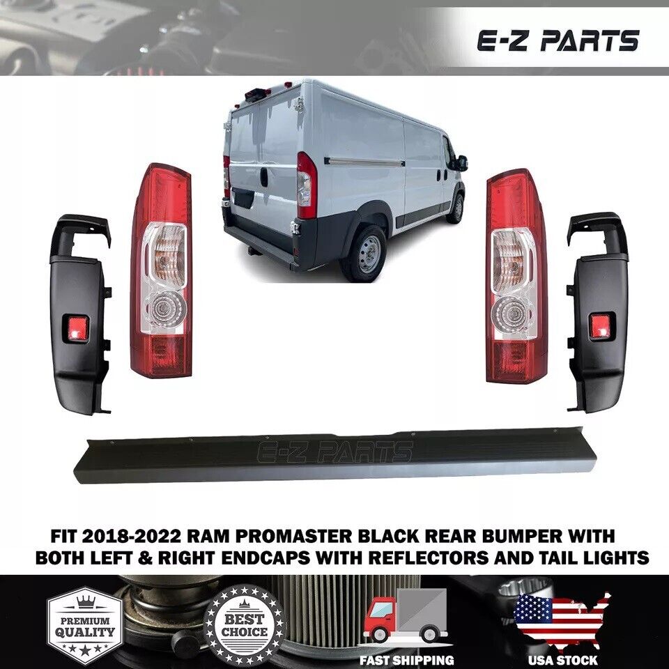 For 2018-2022 RAM Promaster Black Rear Bumper with Endcaps with Reflectors