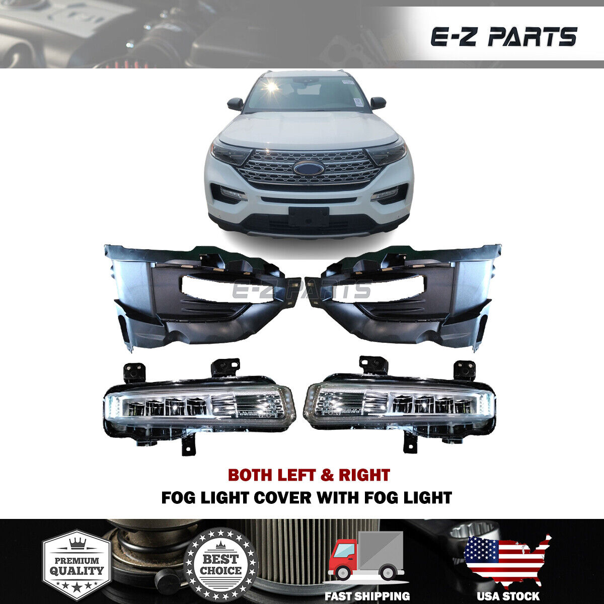 For 2020-2022 Ford Explorer Both Left & Right Fog Light Cover With Fog Light