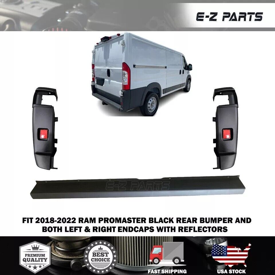 For 2018-2022 RAM Promaster Black Rear Bumper and Endcaps with Reflectors