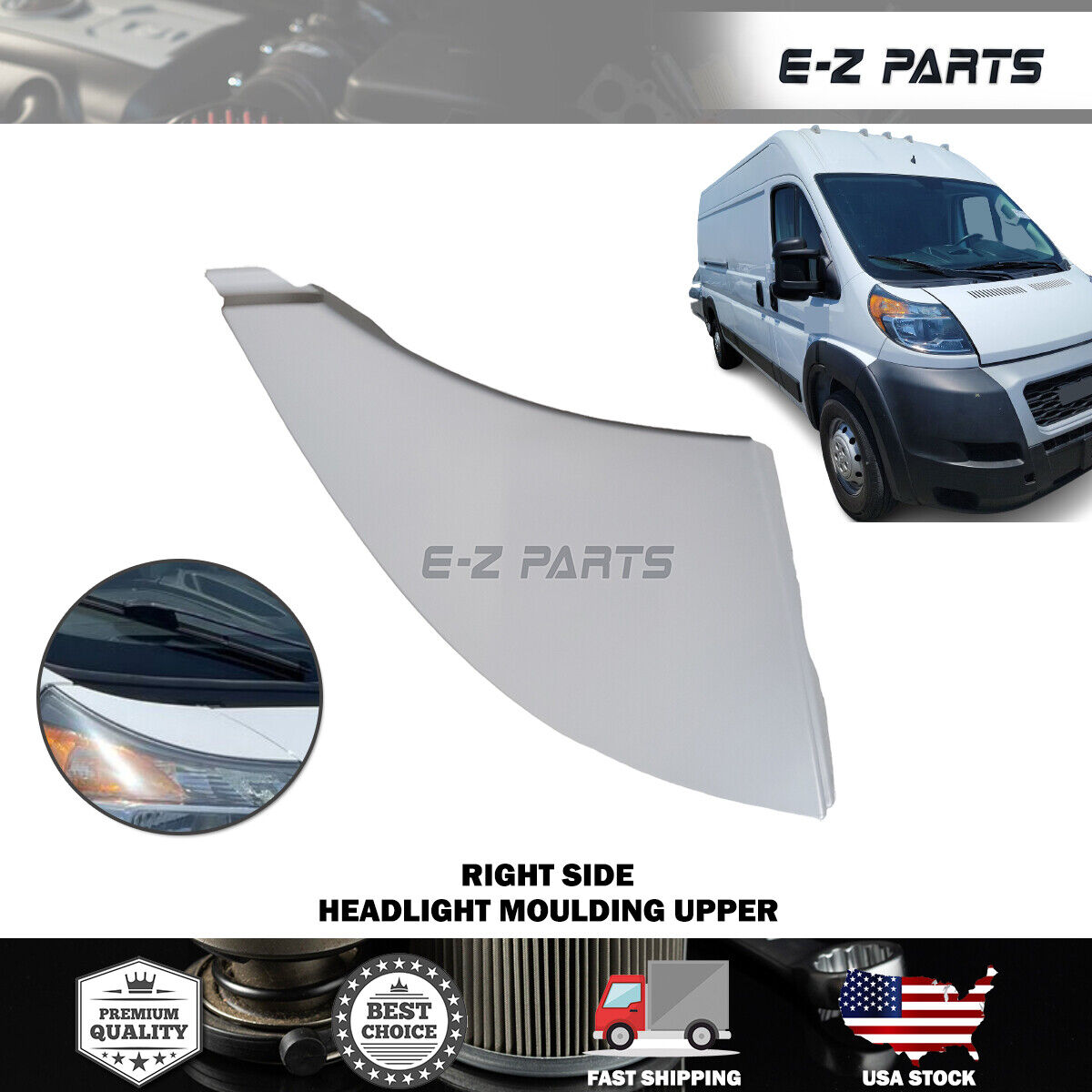 For 2014-2022 RAM Promaster Right Headlight Moulding Upper Primed Passenger