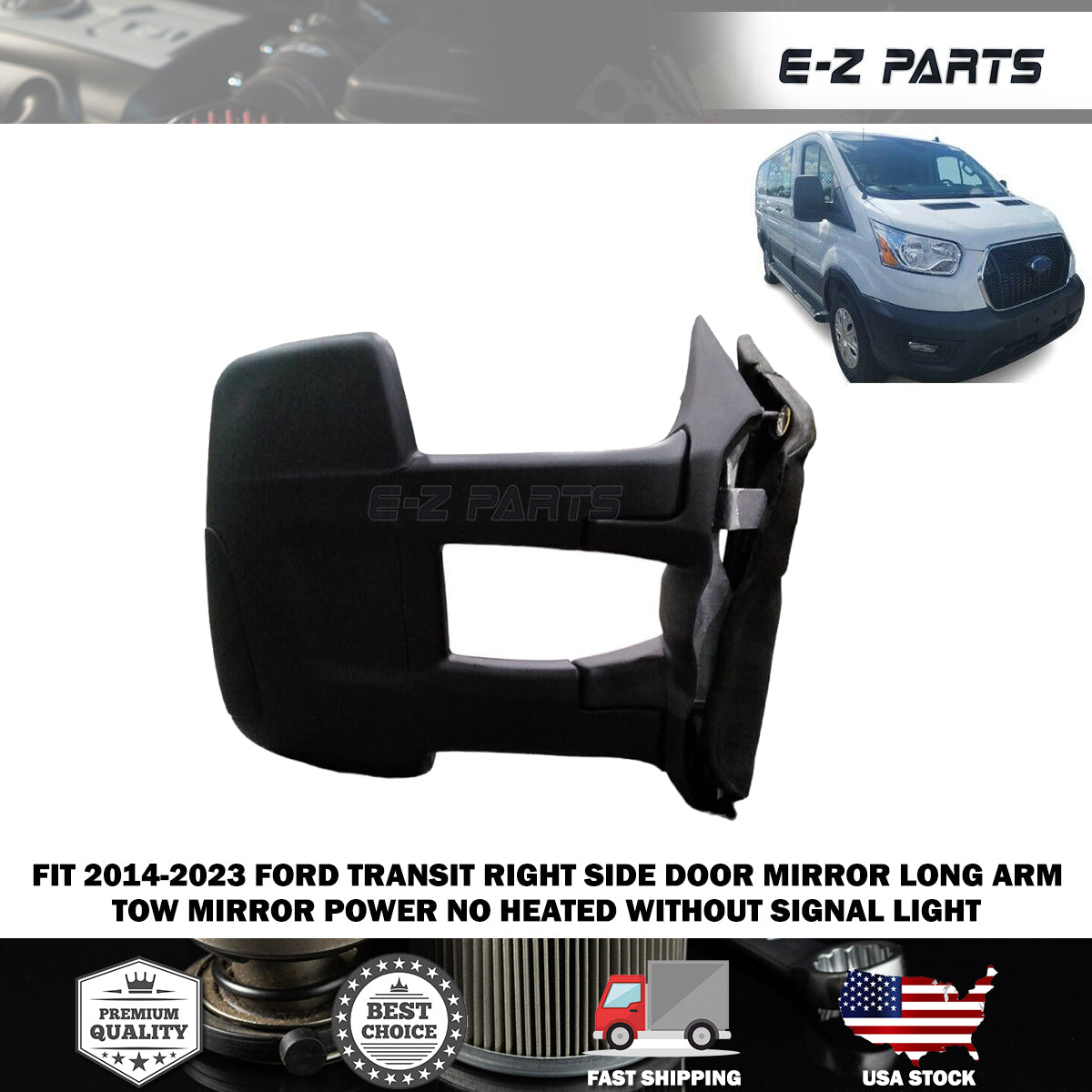 For 2014-2023 Ford Transit Right Side Door Mirror Long Arm RH