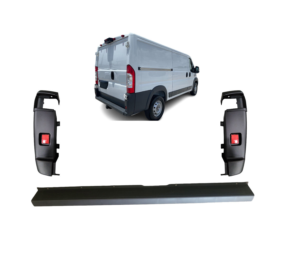 For 2018-2022 RAM Promaster Black Rear Bumper and Endcaps with Reflectors