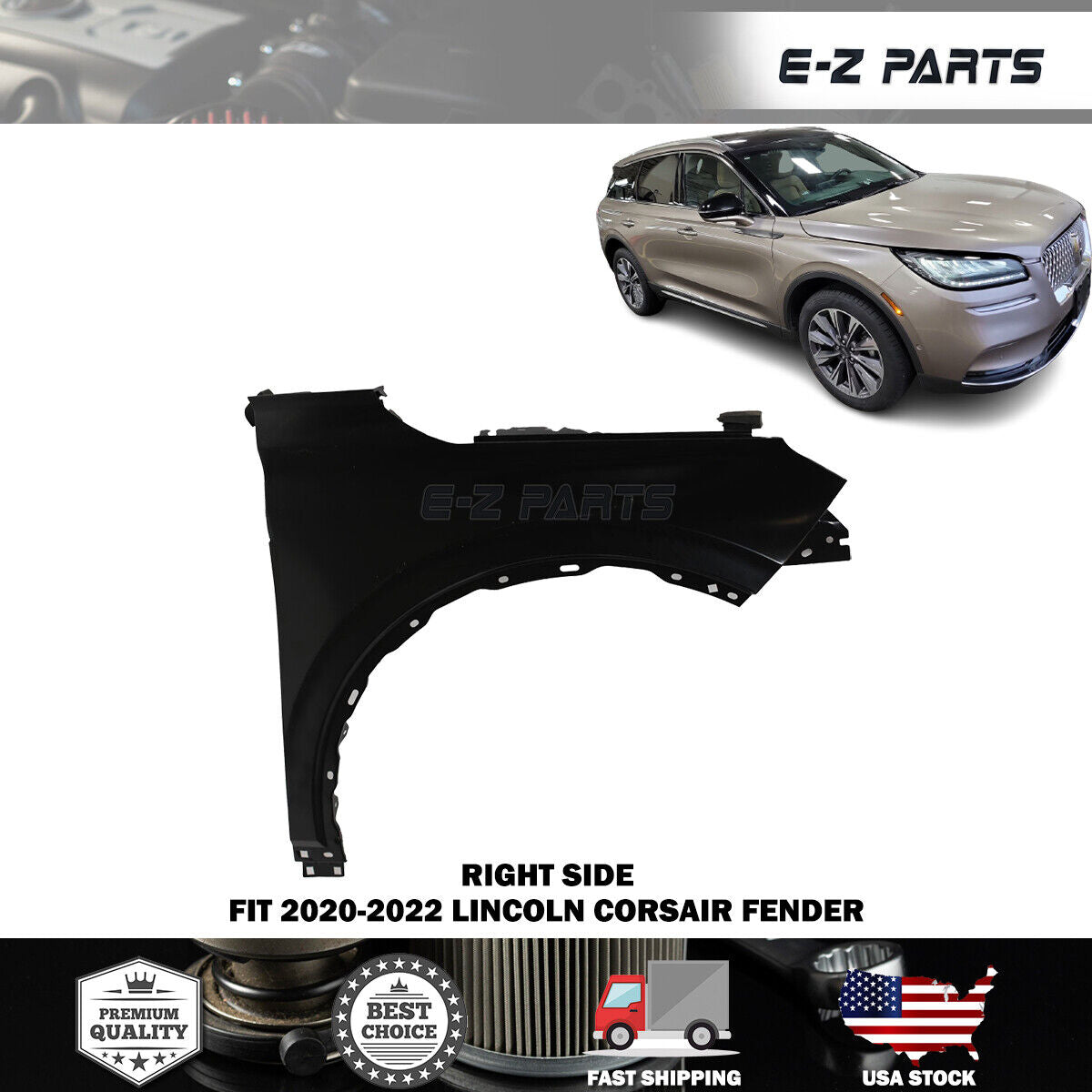 For 2020-2022 Lincoln Corsair Right Fender Passenger Side RH