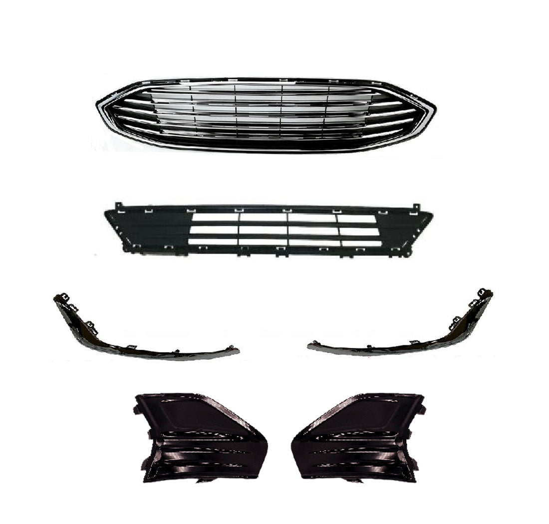 For 2019-2020 Ford Fusion UPPER+LOWER GRILLES FOG COVERS AND TRIMS