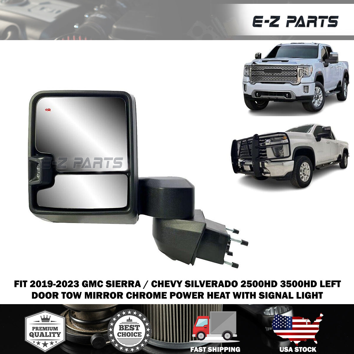 For 2019-2023 GMC Sierra / Chevy Silverado  2500HD 3500HD Left Door Tow Mirror