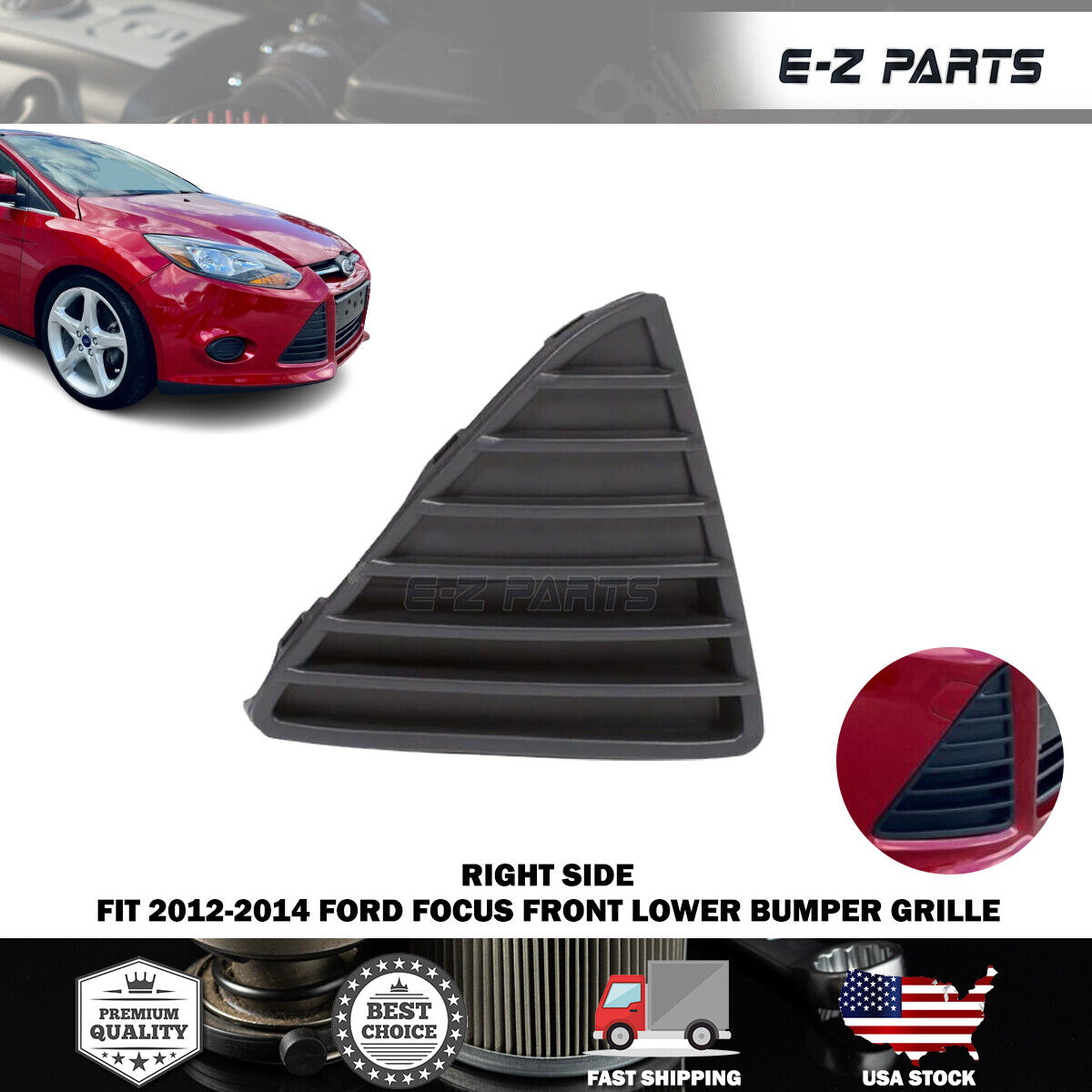 For 2012-2014 Ford Focus Front Bumper Grill Face Bar Insert RH Sedan