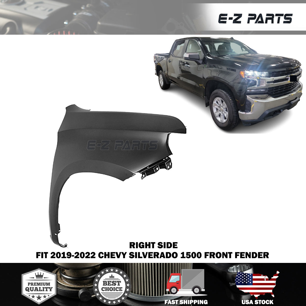 For 2019-2022 Chevy Silverado 1500 Front Right Fender Passenger Side RH