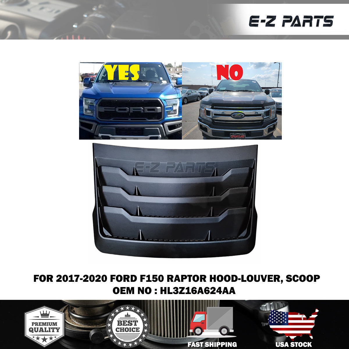 For 2017 to 2020 Ford F-150 Raptor Hood-Louver, Scoop HL3Z16A624AA