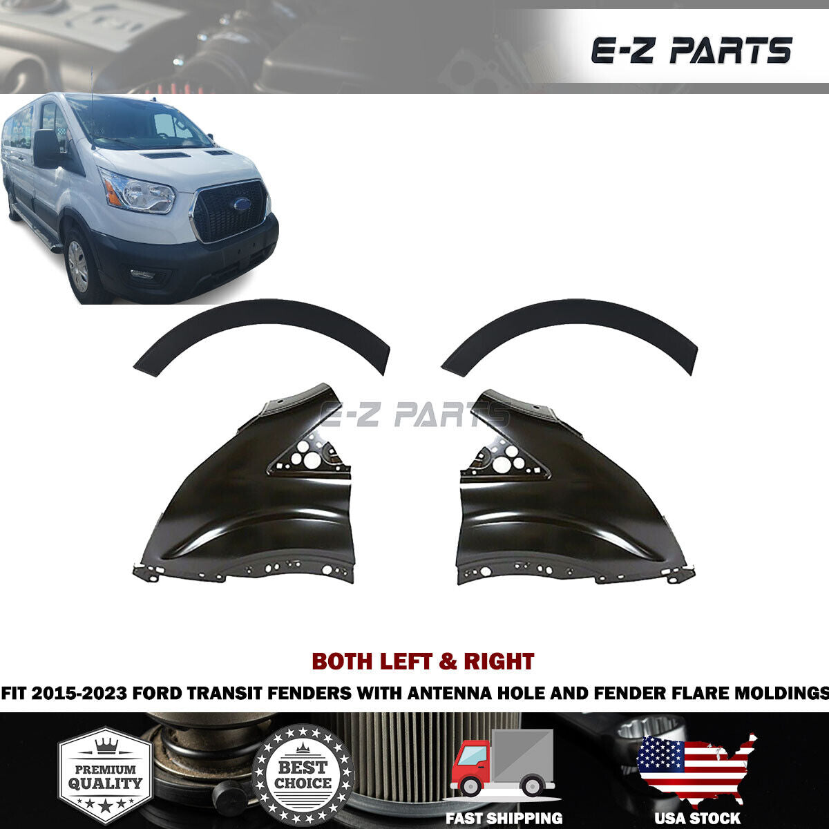 For 2015-2023 Ford Transit Both Left & Right Fenders With Antenna Hole and