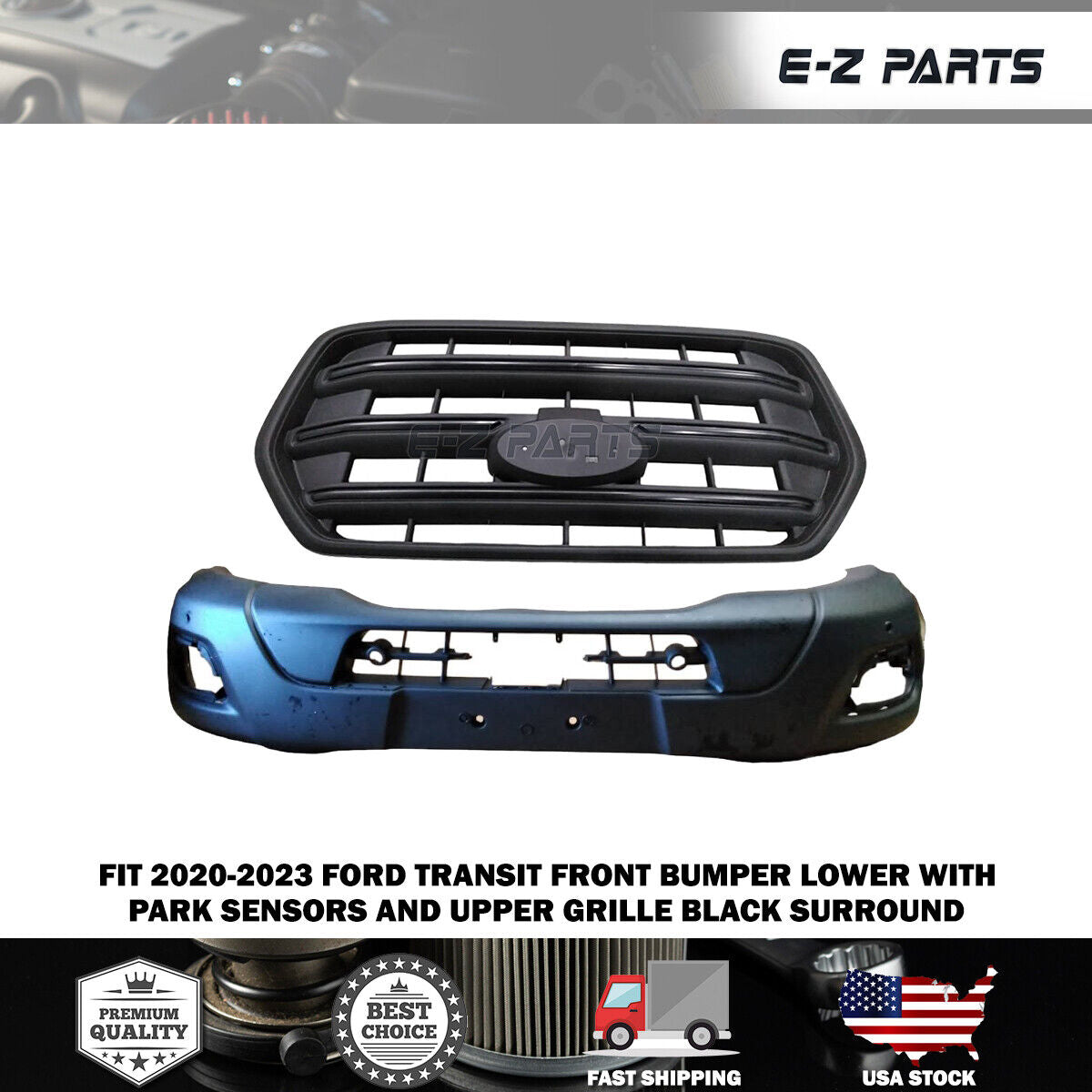 For 2020-2023 Ford Transit Front Bumper Lower with Park Sensors and Upper