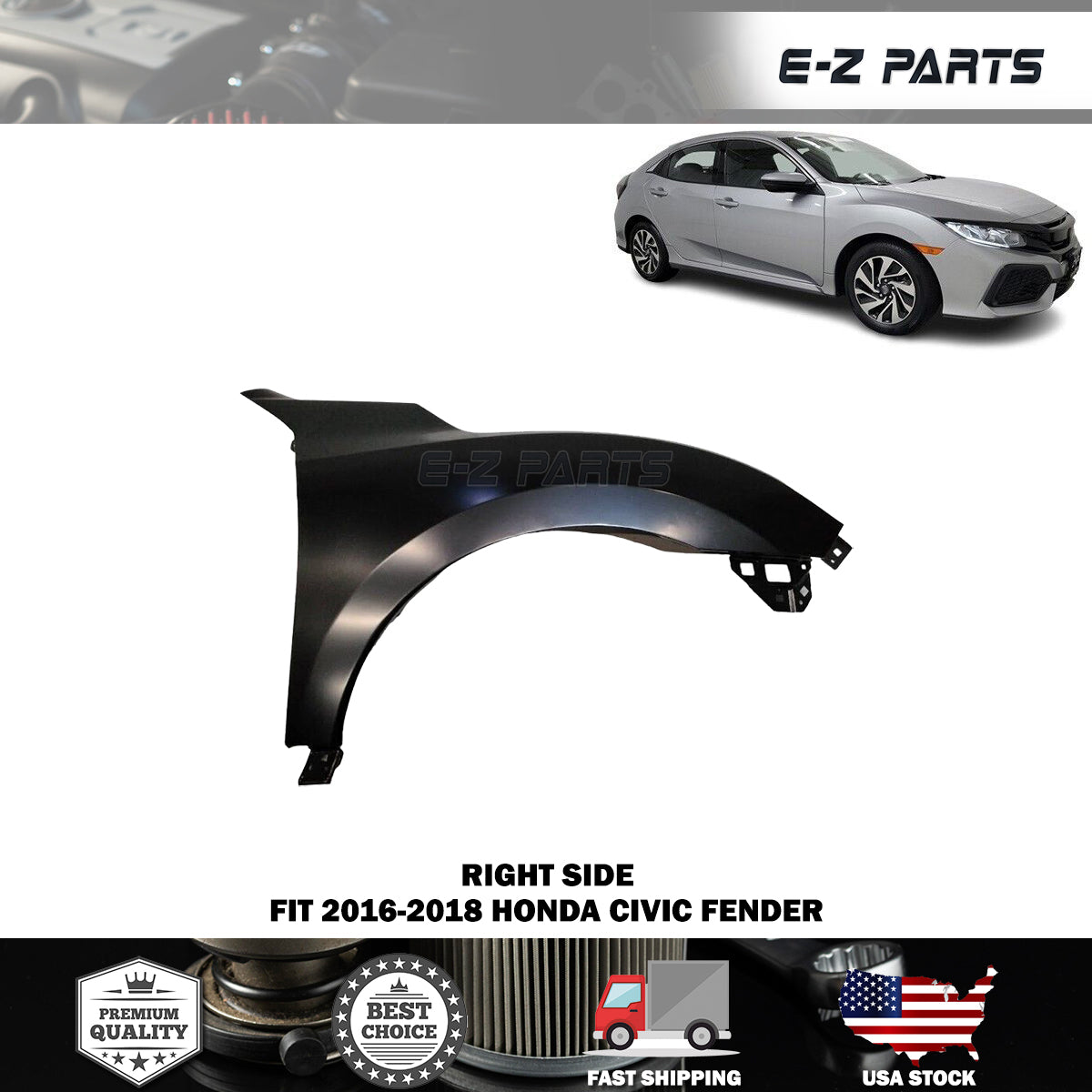 For 2016-2018 Honda Civic Right Fender Passenger Side RH