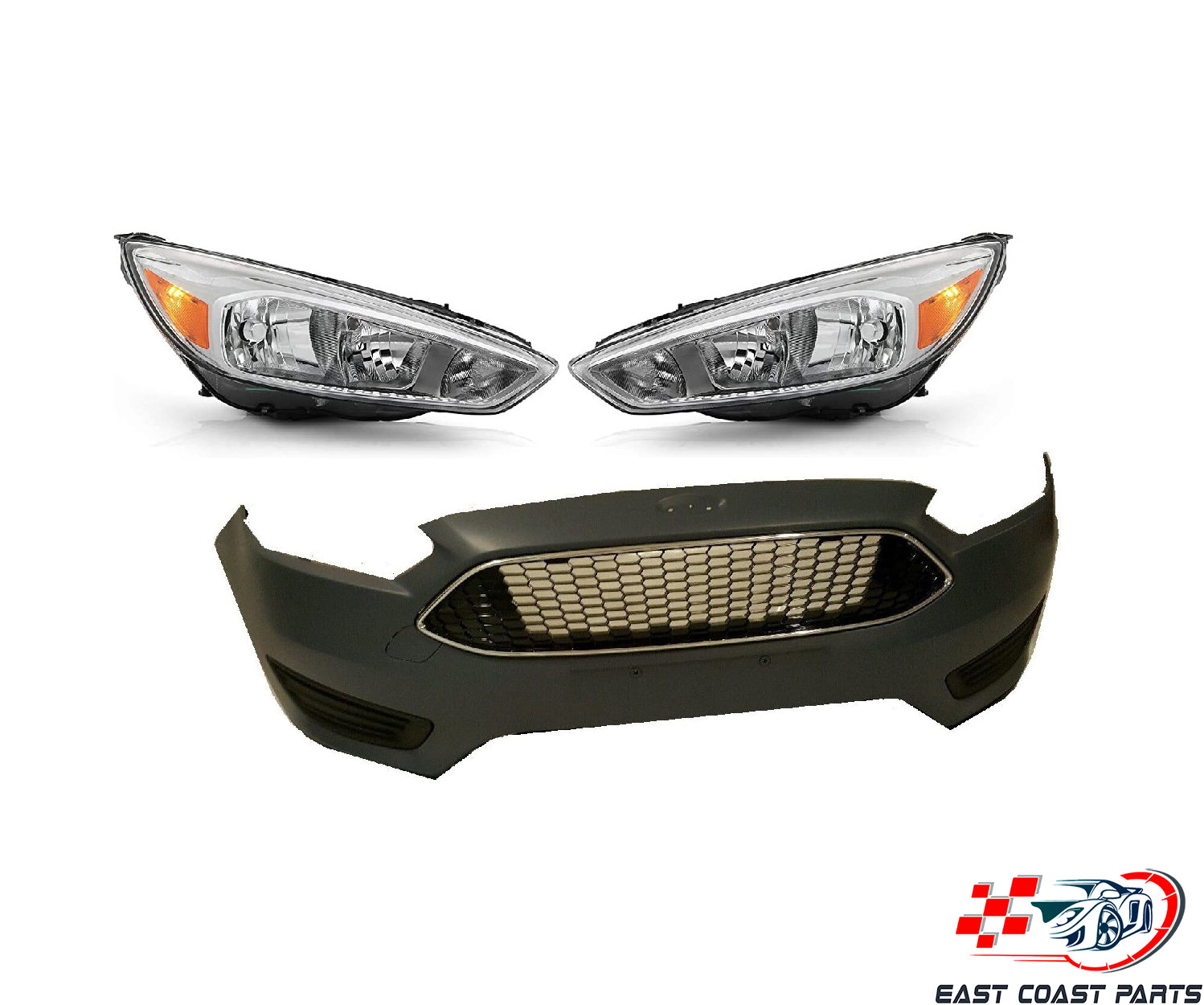 For 2015-2018 Ford Focus BUMPER WITH GRILLS HEADLIGHTS SET & FOG LIGHT COVER