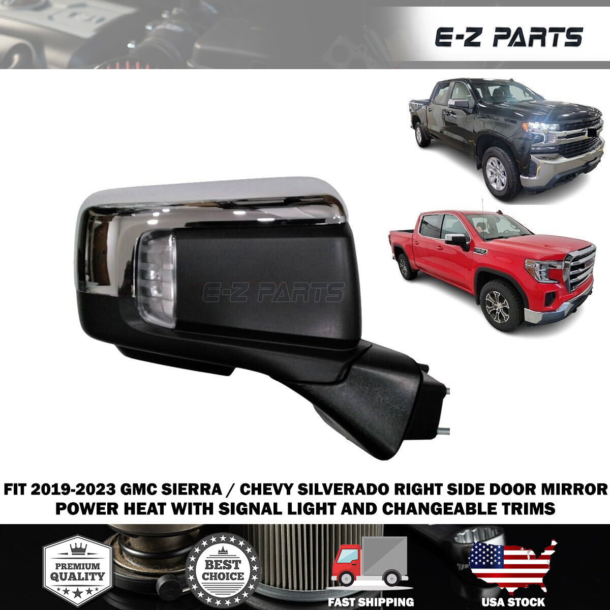 For 2019-2023 GMC Sierra / Chevy Silverado Right Side Door Mirror Power Heat
