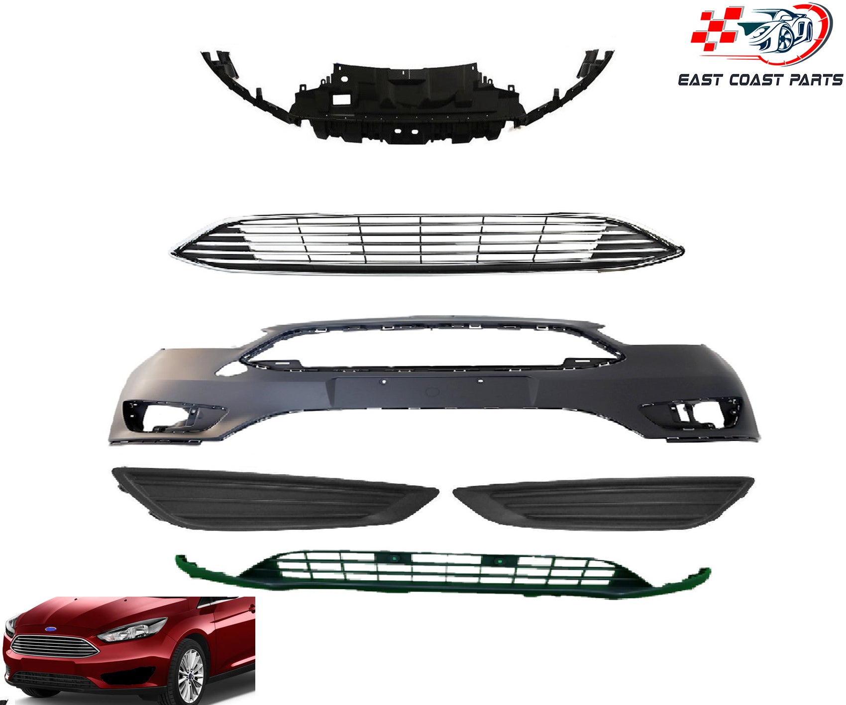 For 2015-2019 Ford Focus COMPLETE BUMPER AND BUMPER MOUNTING KIT PAD