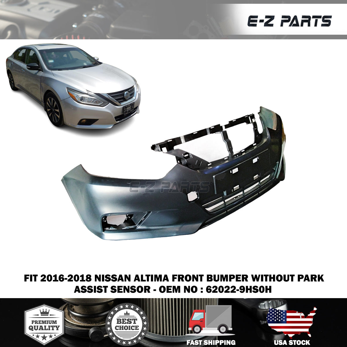 For 2016-2018 Nissan Altima Front Bumper Without Park Assist Senso 62022-9HS0H